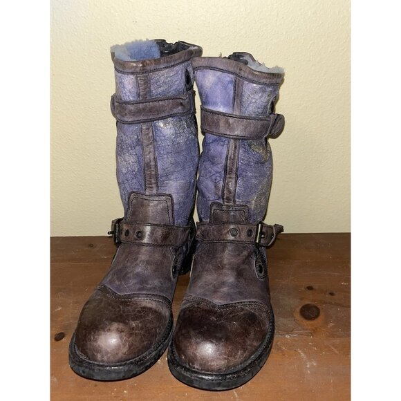 UGG Italy Boots Adela Lamb Fur Shearling Leather Motorcycle Combat 7 B Moto - Picture 8 of 16